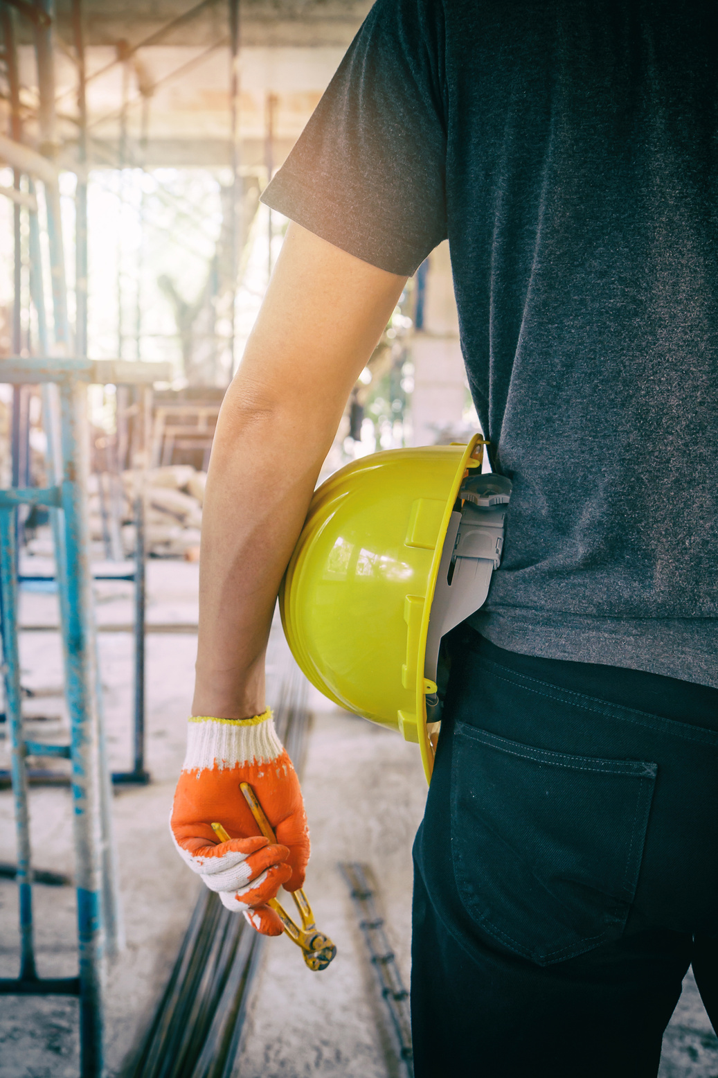 Construction Worker with helmet in building construction site